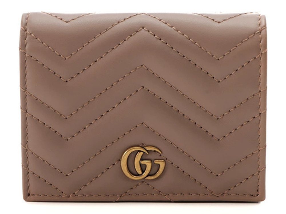 Gucci GG Marmont Bi fold Wallet Pink Beige Cream Leather